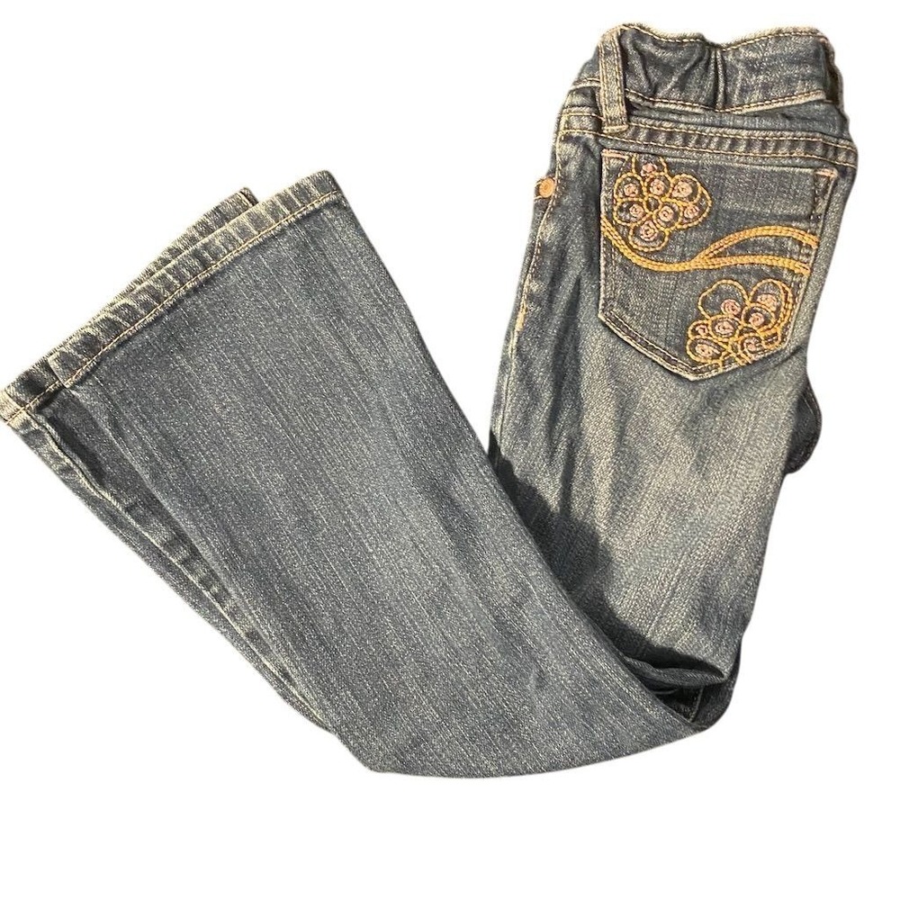 Old Navy Girls Bootcut Jeans Size 5 Blue Floral Pocket Design